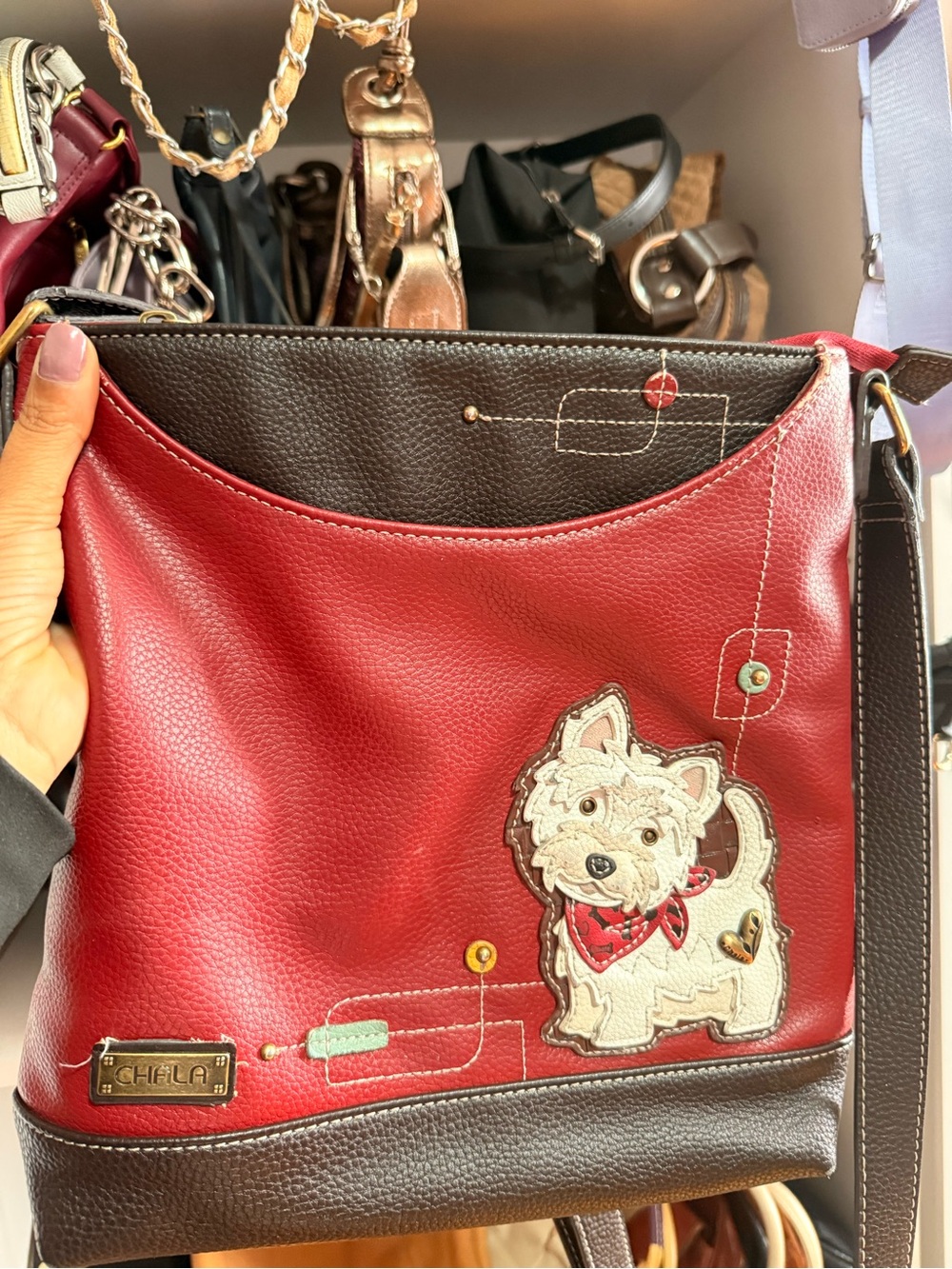 Chala Red and Black Crossbody with Dog Patch